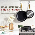 Chef Power Ceramic Frying Pan with Stainless Steel handle 5Pcs Set, Non-toxic Non Stick Grill Pan Set, Induction, Dishwasher and Oven Safe, Stone Black & Light Gold Handle, 8'', 9'', 11'' Skillet
