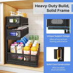 Under Sink Organizer, 2-Pack 3-Tier Thickened Metal Pull out Cabinet Organizer Shelf, Height Adjustable Slide out Storage Drawer Rack for Kitchen Bathroom Pantry Laundry Home Office Organization