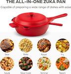 ZUKA 10 in 1 Ceramic Pan by Granitestone, Large 10 Inch Saute Pan with Lid Serves as Deep Frying Set with Steamer, Everyday Skillet, Non Toxic Ceramic Nonstick, Induction Oven & Dishwasher Safe