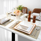 TP 12-Piece Melamine Dinnerware Sets, Plates and Bowls Dishes Set for 4, Break-Resistant & Non-Microwavable, Lightweight Square Dinner Plates, White with Rim