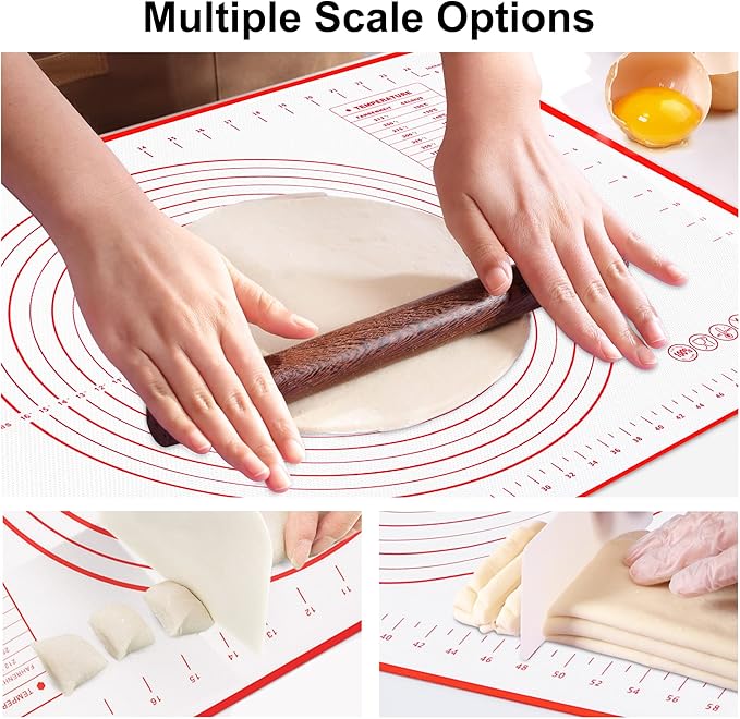 HOOMIL Silicone Baking Mat, Non-Stick, Non-Slip, Extra Large Pastry Mat for Rolling Dough, Bread Pie Crust Pizza Cookies Fondant Making, with Measurements - 24"x16"