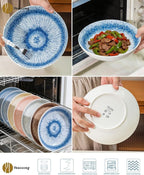 Yeacccng Pasta Bowls Set of 6, 8.7 Inch 39 Oz Colorful Reactive Glaze Ceramic Bowls, Modern Farmhouse Style, Lead-Free Cadmium-Free, Dishwasher Microwave Oven Safe, Scratch-Resistan (Blue)