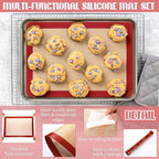 Nuanchu 8 Pieces Silicone Baking Mat Non-stick Silicone Baking Half Sheet 16.5'' x 11.6'' Silicones Cookie Sheet Easy Clean Oven Cookie Liner for Oven Making, Macaroon, Bread Pastry(Red)