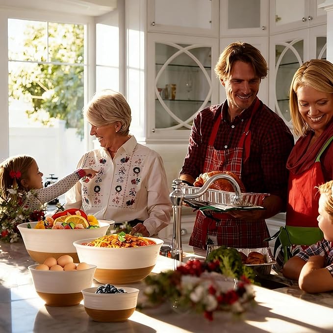 HASENSE Mixing Bowls Set, 2.1/1.5/1.0/0.5 Qt Ceramic Nesting Bowls for Kitchen, Large Serving Bowls for Cooking, Prepping, Salad, Soup, Pasta, Classic White Serving Dishes for Thanksgiving, Set of 4