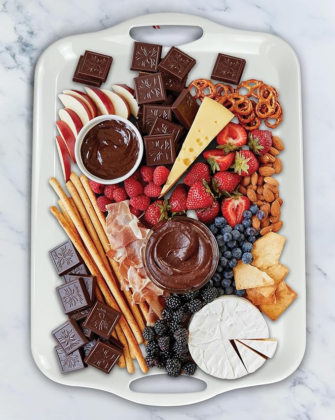 Czlizdyt Large Melamine Serving Tray with Handles, 17.5 x 12 in Rectangular Melamine Serving Platter, Dishwasher Safe Trays for Eating, Appetizer, Charcuterie, Snack, Fruit, Desserts, Set of 2, White