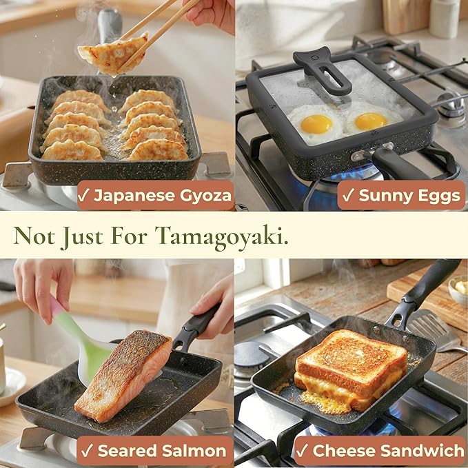 Tamagoyaki Pan - Japanese Omelette Pan Nonstick PFOA-Free - Japanese Egg Pan - Omelet Pan - Square Frying Pan Rolled Omelette Egg Roll - Tamago Skillet 7x6 All Stovetops