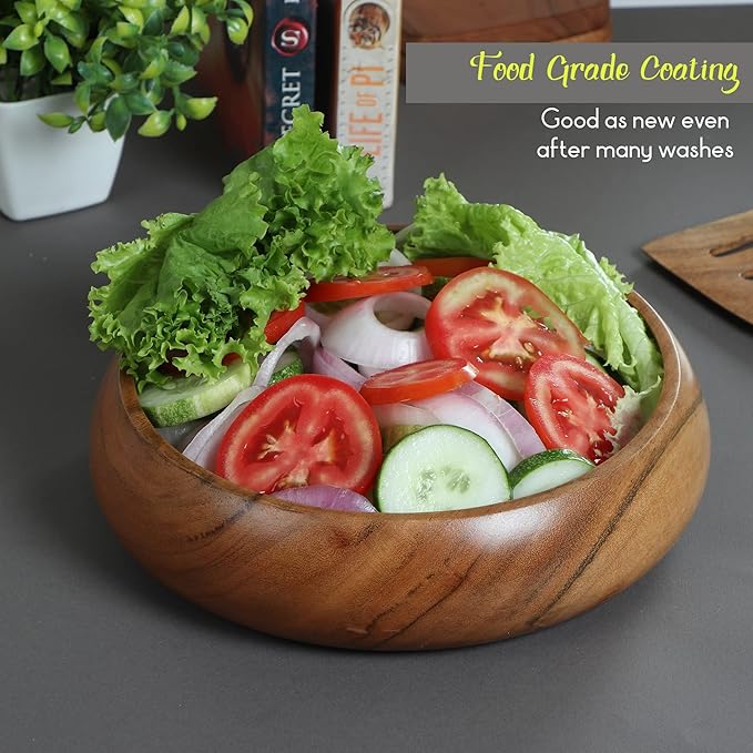Acacia wood salad bowls set of 2 | Individual wooden bowls 8 x 2 inches (25 oz) | Use for salad, pasta, rice, acai, smoothie, soup, fruits, snacks