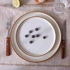 Famiware Nebula Plates and Bowls Sets for 4, 12 Pieces Stoneware Dinnerware Set, Microwave and Dishwasher Safe Dishes Set, Vanilla White with Brown Rim