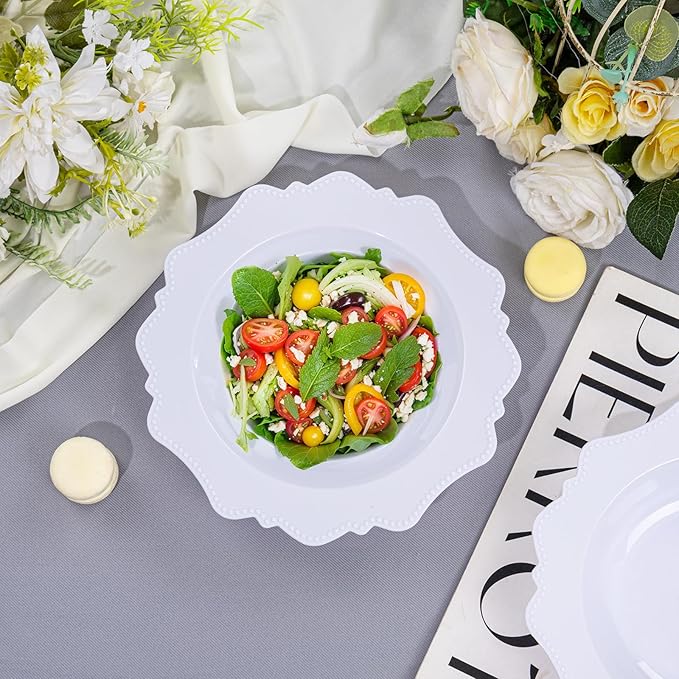 COLOSUS 60 Pack White Plastic Bowls, 12 oz Disposable Soup Bowls, Premium Plastic Dinner Bowls,Heavy-duty Dessert Salad Bowl for Party, Wedding, Dinner, and Catering