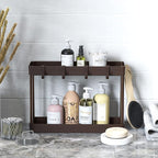 Simple Houseware 2-Tier Under Sink Organizer Storage Tray with Hooks, Brown