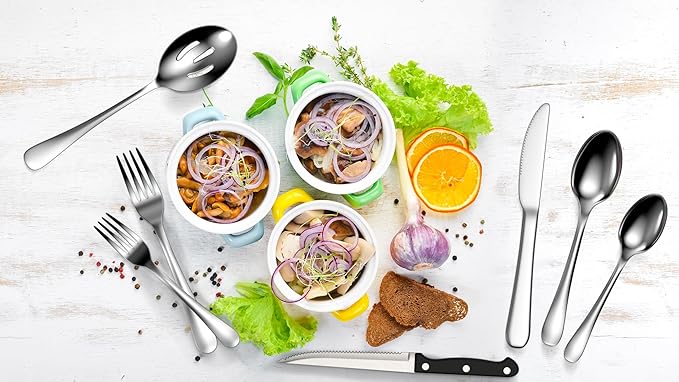 Tribal Cooking 49 Piece Silverware Set - Service for 8 - Stainless Steel Flatware serving set - Cutlery Set - Knife, Fork, and Spoon - Kitchen Utensils set - Dishwasher Safe - Stunning Polished Finish