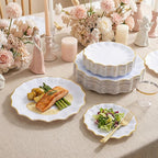 I00000 350 PCS White and Gold Plastic Plates for 50 Guests, Premium Scalloped Disposable Dinnerware Set Include: 100 Disposable Plate, 50 Napkins, 50 Cups, 50 Silverware Set for Party & Wedding