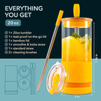 Pandaloo® Glass Cups With Lids and Straws -20 Fl Oz- Perfect Size Iced Coffee Cup - Smoothie Cup With Bamboo Lid and On the go Lid - Glass Tumbler With Straw (1 Count (Pack of 1), Maracuja Dream)