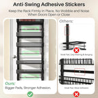 8 Tiers Over the Door Organizer - Height Adjustable Pantry Organizers and Storage with Dense Mesh Baskets, Anti-Swing Hanging Door Spice Rack for Kitchen Bathroom (Black, 12.3"W x 4.7"D x 69"H)