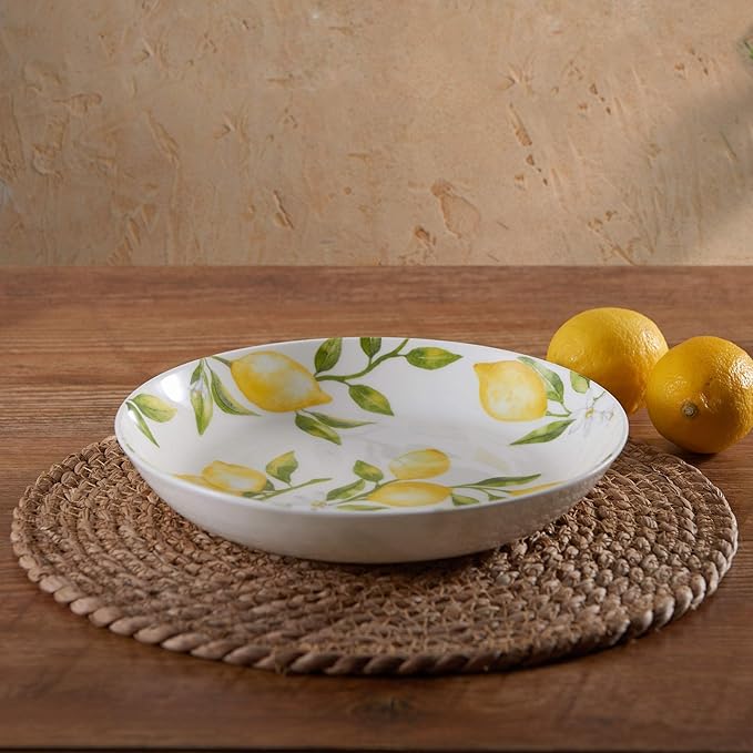 Mikasa Lemons Bone China Lightweight Chip Resistant Set Of 4 Pasta Bowls, 8.5 Inch, 20 fl oz