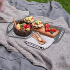 17.7" x 12.5" Anti-Slip Serving Trays with Handles, 3 Pcs X-Large Rectangular Food Serving Tray for Lap, Reusable and Durable, Grey