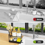 2-Tier Rustproof Kitchen Sink Caddy with Self-Draining Tray, Dish Brush & Sponge Holder, Non-Slip Base - Black