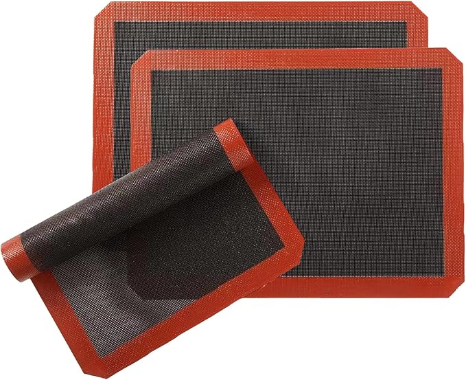 Silicone Baking Mat with Microperforated,Non Slip Reusable Eclair perforated Baking Sheets,Oven Liner for Oven, Cookie Tray, Pizza Mat, Heat Resistant,16.5 * 11.6 inch (3, Red)
