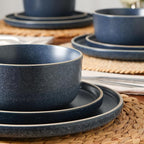 Earth & Clay Amber 12-Piece Dinnerware Set Stoneware, Dishwasher and Microwave Safe Plates and Bowls Set, Dish Set for 4, Blue