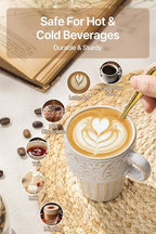LYEOBOH Cappuccino Cups, Espresso Cups, Coffee Mugs Set of 6, Ceramic Cup, 6 OZ Beige Stackable Mug Set of 6, Easy To Clean Comfortable Handle for All Ages, Great for Party Dinner & Festival Gifts
