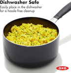 OXO 1.6QT Non-Stick Every Day Sauce Pan with Glass Lid, BPA-Free Comfort Grip Silicone Handle, Dishwasher & Oven Safe, PFAS-Free Ceramic Skillets, Sauce & Soup Chef Pot, Drip-Free, Black