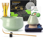TEANAGOO Matcha Whisk Set Green,7 Pcs Matcha Set,Matcha Starter Kit for Ceremony,Matcha Tea Set for Making Breakfast/Latte,Green Matcha Bowl(Chawan) whith Spout and Whisk,Gift for Friend/Family