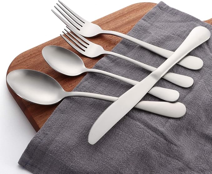 60 Piece Silverware Set for 12, LIANYU Stainless Steel Flatware Cutlery Set Includes Knives, Forks and Spoons, Modern Tableware Set for Home Restaurant Party, Matte Finish, Dishwasher Safe
