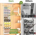 Churboro Over the Door Pantry Organizer Rack with 12 Adjustable Baskets, 12 Tiers Dual-use Spice Rack- Hanging or Wall Mount Spice Rack, Pantry Door Organizer, White