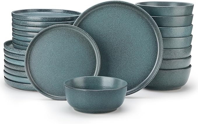vancasso ZERMATT Dinnerware Set for 8, 24 Pieces Plates and Bowls Sets for Kitchen, Stoneware Dish Set with Scratch Resistant, Dishwasher & Microwave Safe, Blue