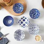 Ceramic Dessert Bowls Set - Small 12 Oz Cereal Bowls - 4.75 Inch Ice Cream Bowls for Fruit, Snack, Side Dishes, Dipping Sauce - Microwave Dishwasher Safe - Set of 6 - Vintage Blue
