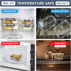 2 & 3 Compartment Meal Prep Containers - Glass Food Storage Lunch Containers with Lids, Bento Box, Portion Control, Freezer to Microwave Safe
