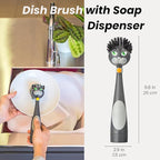Vigar Felix Cat-Shaped Soap Dispensing Dish Brush, Dish Brush with Soap Dispenser for Pot Scrubber, Dishes, Sink, and Kitchen Essentials, Black, Gray