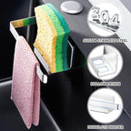 Sponge Holder for Kitchen Sink, Adhesive Dishcloth Holder, Dish Sponge Kitchen Sink Caddy 2 In 1, Metal Dishcloth Racks Sink for Dishcloths, Sponges, Brushes and Glove (Sliver)