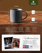 famiware Coffee Mug Set for 8, Star 12 oz Catering Mugs Cup Set with Handle for Coffee, Tea, Cocoa, Milk - Ceramic Stoneware Drinkware Set, Matte Dark Charcoal