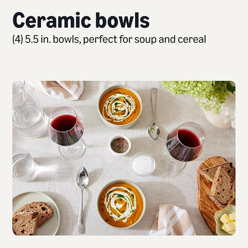 Amazon Basics Glazed Stoneware Bowls, 4-Piece Set, Microwave and Dishwasher-Safe, 5.5 in., Ivory