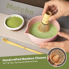 Pink Matcha Whisk Set 5pcs Matcha Set With A Bowl, Mini Whisk And Holder, Bamboo Scoop And Stainless Steel Sifter Perfect Matcha Kit For Gifts