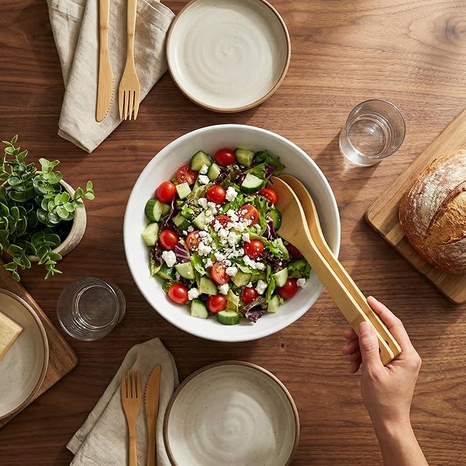 Large Ceramic Dinner Bowl - Handmade Salad Bowl Set, 58 oz. Dishwasher and Oven Safe, Vanilla White 9.5 inch”
