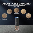 Rechargeable Electric Salt and Pepper Grinder, gravity electric salt and pepper grinder, Adjustable Roughness, LED Light, 1 Pack, (Black)