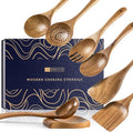 Wooden Spoons for Cooking, Nonstick Cooking Utensil Set with 7 Piece Acacia Wooden Spatulas and Spoons, as well as a Extra Whole Wood Spoon Rest, Terrific for Everyday Kitchen Tasks