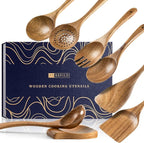 Wooden Spoons for Cooking, Nonstick Cooking Utensil Set with 7 Piece Acacia Wooden Spatulas and Spoons, as well as a Extra Whole Wood Spoon Rest, Terrific for Everyday Kitchen Tasks