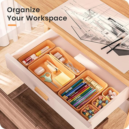 A-LUGEI【𝟰𝟲𝗣𝗖𝗦】【5 Size】Tool Box Organizer Tray Divider Set, 【Orange】 Desk Drawer Organizer,Garage Organization and Storage Toolbox Accessories Rolling Tool Chest Cart Cabinet WorkBench Part