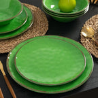 LEHAHA Vintage Crackle Melamine Dinnerware Sets, 12 Piece Plates and Bowls Sets, Great for Camping, RV. Durable and Chip Resistant Farmhouse Dishes Set, Service for 4(Green)