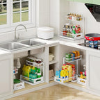 Under Sink Organizer, Cabinet Organizer for Kitchen, Height Adjustable Pull Out Heavy Duty 2 Tier Metal Under Sink Storage for Bathroom Pantry (White, 1 Pack)