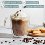 BTaT- Double Walled Glass Coffee Mugs, 12 oz, Set of 6, Glass Coffee Cups with Handle, Insulated Clear Coffee Mug for Hot and Cold Beverages, Cappuccino, Latte, Tea, Americano, Microwave Safe