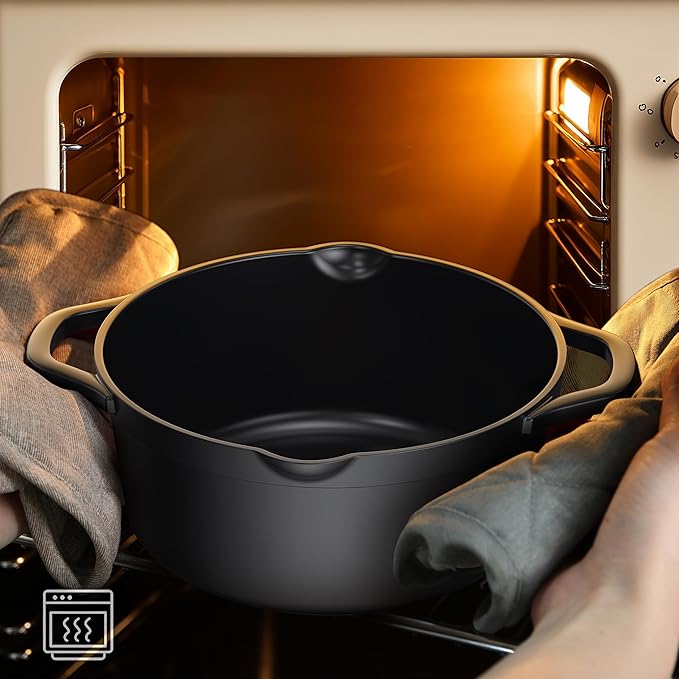Nonstick pots and pans set 14 Pcs, Induction Cooking Set with Pour Spouts and Oven Safe for Casserole, PFOA FREE, Classic Black,Compatible with All Cooktops,Heat-resistant and comfortable handle