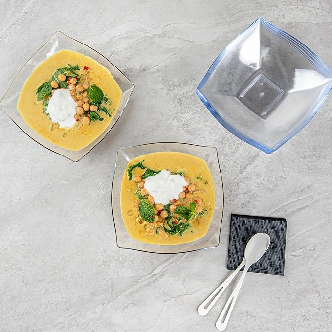 Restaurantware-Moderna 32 Ounce Fancy Plastic Bowls, 10 Square Disposable Salad Bowls - Durable, Heavy-duty, Clear Plastic Bowl, For Warm And Cold Foods