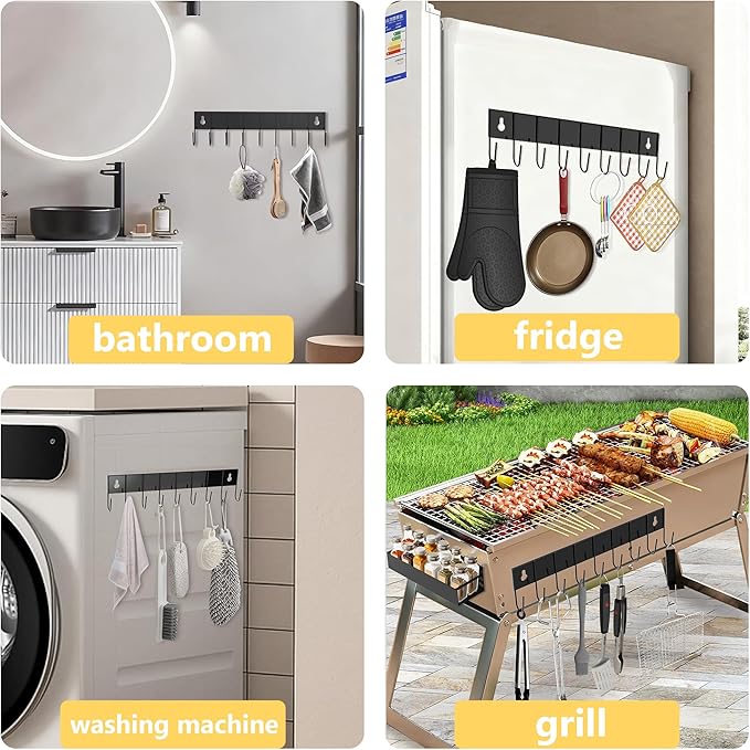 Magnetic Spice Rack for Refrigerator Seasoning Organizer for Spice Fridge Shelf storage Magnetic Shelf with Hook for Oven(6pack) (4Rack1hook-black)