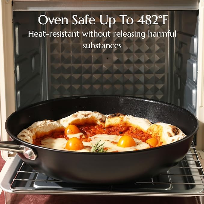 UUKRAVE Ceramic Nonstick Skillets Set (8"/9.5"/11") - Omelette Pans & Egg Pan for Healthy Cooking, Stay-Cool Handle, PFAS/PFOA/PTFE-Free, Oven/Dishwasher Safe for Busy Kitchen, Stackable, Black