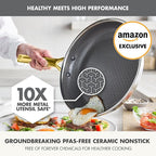 GreenPan Hybrid 10” Nonstick Stainless Steel Frying Pan Skillet, APEX Tri-Ply Thermobond PFAS-Free Ceramic Cookware, Induction & All Cooktop Compatible, Oven Temp to 850°F, Dishwasher Safe, Gold