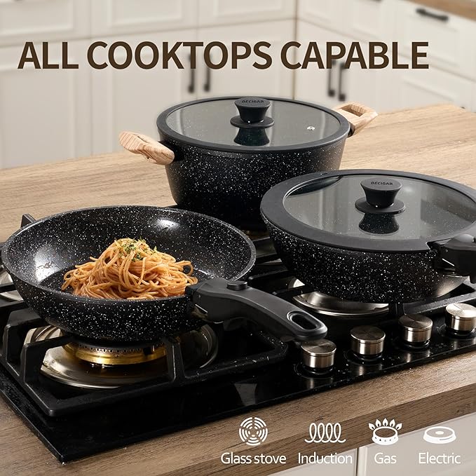 23pcs Ceramic Pots and Pans Set, Nonstick Detachable Handle Cookware, Induction Kitchen Cooking Set with Removable Handle,include Frying Pans & Saucepans Oven Safe (Black)